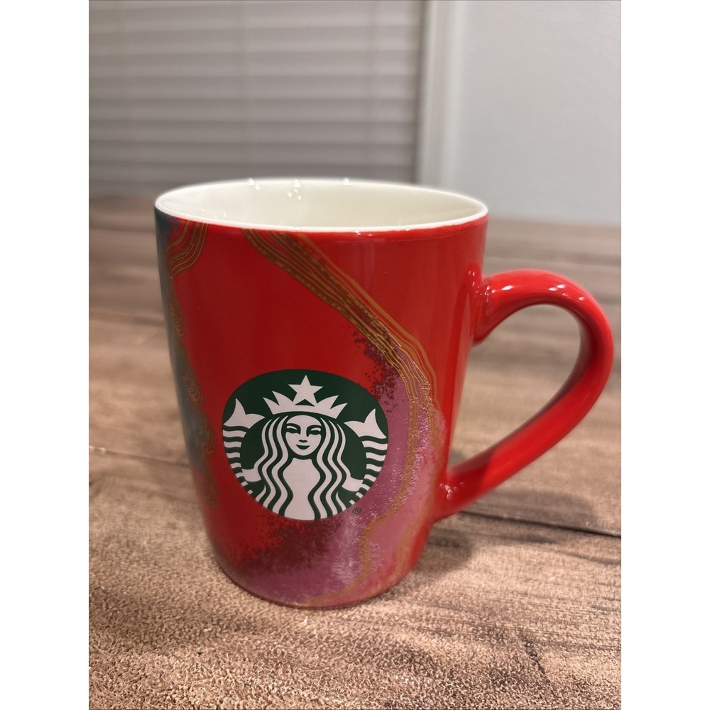 Starbucks Mug 2021 Christmas Holiday Gold Paint Swirls 10oz Coffee Cup Mug